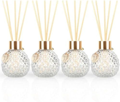 Trifolic Reed Diffuser Set with Metal Golden Decoration, 3.5-4.2oz Empty Reed Diffuser Bottles with 20Pcs Reed Diffuser Sticks, Unique Design Bottles for Home and Office