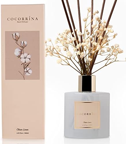 COCORRÍNA Reed Diffuser Set, Clean Linen Scented Diffuser with Sticks Home Fragrance Reed Diffuser for Bathroom Shelf Decor