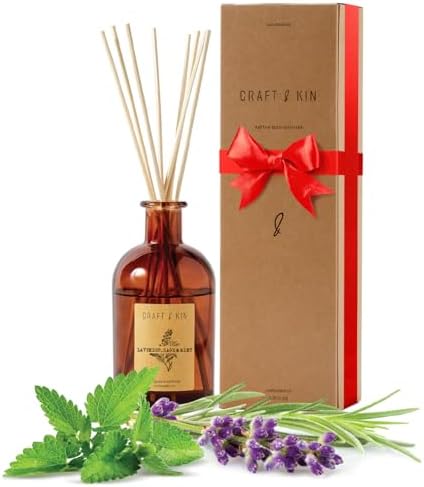 Jasmine & Lily Reed Diffuser | Includes All Natural Essential Oil & 8 Rattan Scent Sticks | Reed Diffuser Set for Bathroom | Reed Diffusers for Home | Long Lasting Home Fragrance in Amber Glass - 5.75oz