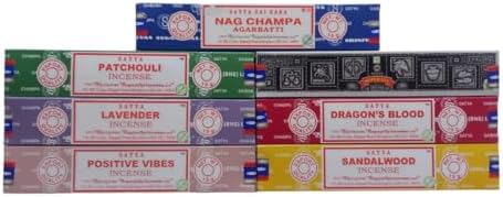 Satya Premium Mix Assorted Incense Sticks Set of 12 Pack | for Meditation, Aromatherapy, Healing, Yoga, Positivity and Relaxation | 180 Sticks (12Packs X 15Sticks)
