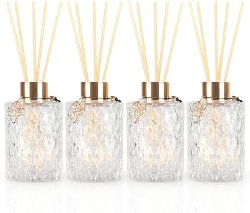 Trifolic Reed Diffuser Set with Metal Golden Decoration, 3.5-4.2oz Empty Reed Diffuser Bottles with 20Pcs Reed Diffuser Sticks, Unique Design Bottles for Home and Office