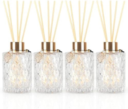 Trifolic Reed Diffuser Set with Metal Golden Decoration, 3.5-4.2oz Empty Reed Diffuser Bottles with 20Pcs Reed Diffuser Sticks, Unique Design Bottles for Home and Office