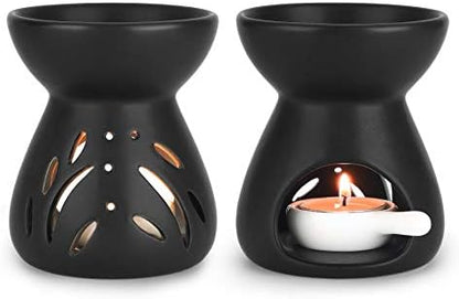 ComSaf Essential Oil Burner Wax Melt Burners Set of 2, Aromatherapy Aroma Burner Ceramic Oil Diffuser Candle Tealight Holder Home Bedroom Decor Christmas Housewarming Gift, Black