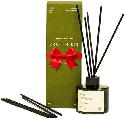 Craft & Kin Reed Diffuser Set Santal Woods, Reed Diffusers for Home, Fragrance Diffuser Sticks, Oil Diffuser Sticks, Oil Diffuser with Sticks, Reed Diffuser for Men | Christmas Reed Diffuser