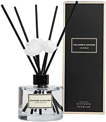 CULTURE & NATURE Reed Diffuser Set 6.7oz (200ml) Clean Cotton Scented Diffuser with Sticks Home Fragrance Reed Diffuser for Bathroom Shelf Decor