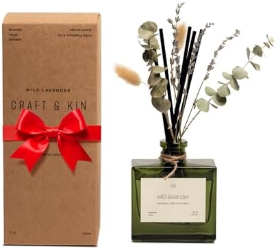Craft & Kin Reed Diffuser Set with Dried Flowers, 5 oz Santal Woods Scented Reed Diffuser with Sticks