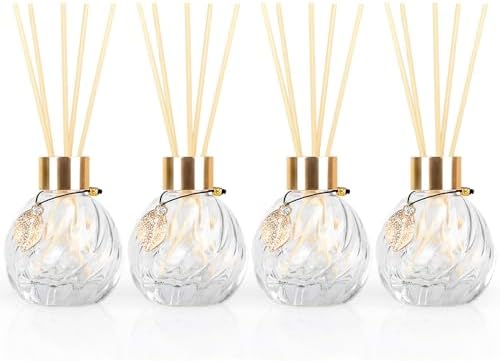Trifolic Reed Diffuser Set with Metal Golden Decoration, 3.5-4.2oz Empty Reed Diffuser Bottles with 20Pcs Reed Diffuser Sticks, Unique Design Bottles for Home and Office