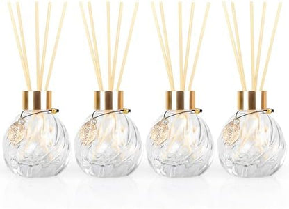 Trifolic Reed Diffuser Set with Metal Golden Decoration, 3.5-4.2oz Empty Reed Diffuser Bottles with 20Pcs Reed Diffuser Sticks, Unique Design Bottles for Home and Office