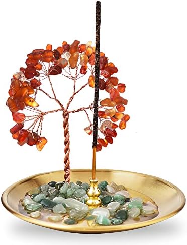 Incense Holder for Sticks, Healing Crystal Stone Money Tree Incense Burner, Ash Catcher for Yoga, Meditation and Home Decor