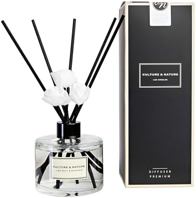 CULTURE & NATURE Reed Diffuser Set 6.7oz (200ml) Clean Cotton Scented Diffuser with Sticks Home Fragrance Reed Diffuser for Bathroom Shelf Decor