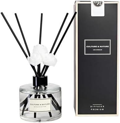 CULTURE & NATURE Reed Diffuser Set 6.7oz (200ml) Clean Cotton Scented Diffuser with Sticks Home Fragrance Reed Diffuser for Bathroom Shelf Decor