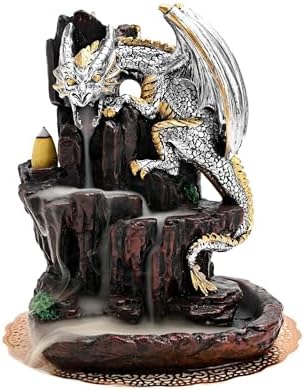 Zvaiuk Dragon Backflow 2 Sided Mountain Waterfall Incense Burner,Fountain Smoke Incense Holder with Backflow Incense Cones, Tweezers, Mat，Resin Aromatherapy Meditationvaiuk (Green)