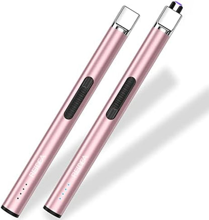 REIDEA Lighter Electric for Candle S4 Pro USB Rechargeable Safety Lock with LED Battery Indicator Flameless Windproof Arc Plasma Lighter for Candle, Fireworks (Champagne Gold)