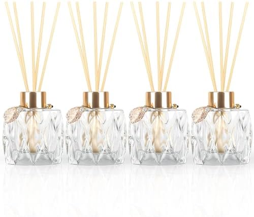 Trifolic Reed Diffuser Set with Metal Golden Decoration, 3.5-4.2oz Empty Reed Diffuser Bottles with 20Pcs Reed Diffuser Sticks, Unique Design Bottles for Home and Office