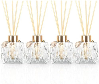Trifolic Reed Diffuser Set with Metal Golden Decoration, 3.5-4.2oz Empty Reed Diffuser Bottles with 20Pcs Reed Diffuser Sticks, Unique Design Bottles for Home and Office