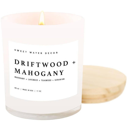 Sweet Water Decor Salt and Sea Candle - Sea Salt, Citrus, Amber, Musk, Beach Scented Soy Candles for Home - 11oz White Glass Jar   Wood Lid, 50  Hour Burn Time, Made in the USA
