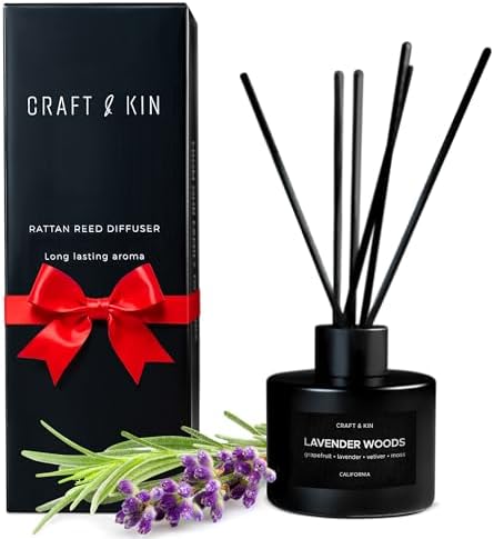 Craft & Kin Reed Diffuser Set Santal Woods, Reed Diffusers for Home, Fragrance Diffuser Sticks, Oil Diffuser Sticks, Oil Diffuser with Sticks, Reed Diffuser for Men | Christmas Reed Diffuser