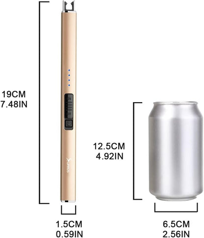SUPRUS Electric Lighter Arc Windproof Flameless USB Lighter Rechargeable Lighter with Safety Lock for Candle BBQ Camping (champagne Gold)