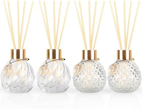 Trifolic Reed Diffuser Set with Metal Golden Decoration, 3.5-4.2oz Empty Reed Diffuser Bottles with 20Pcs Reed Diffuser Sticks, Unique Design Bottles for Home and Office