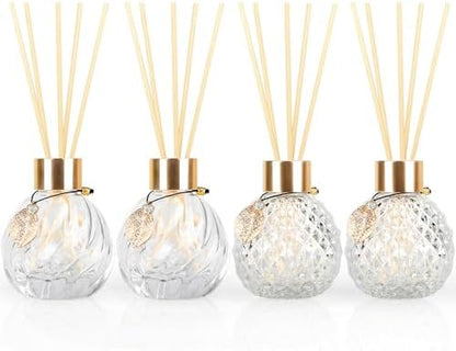 Trifolic Reed Diffuser Set with Metal Golden Decoration, 3.5-4.2oz Empty Reed Diffuser Bottles with 20Pcs Reed Diffuser Sticks, Unique Design Bottles for Home and Office