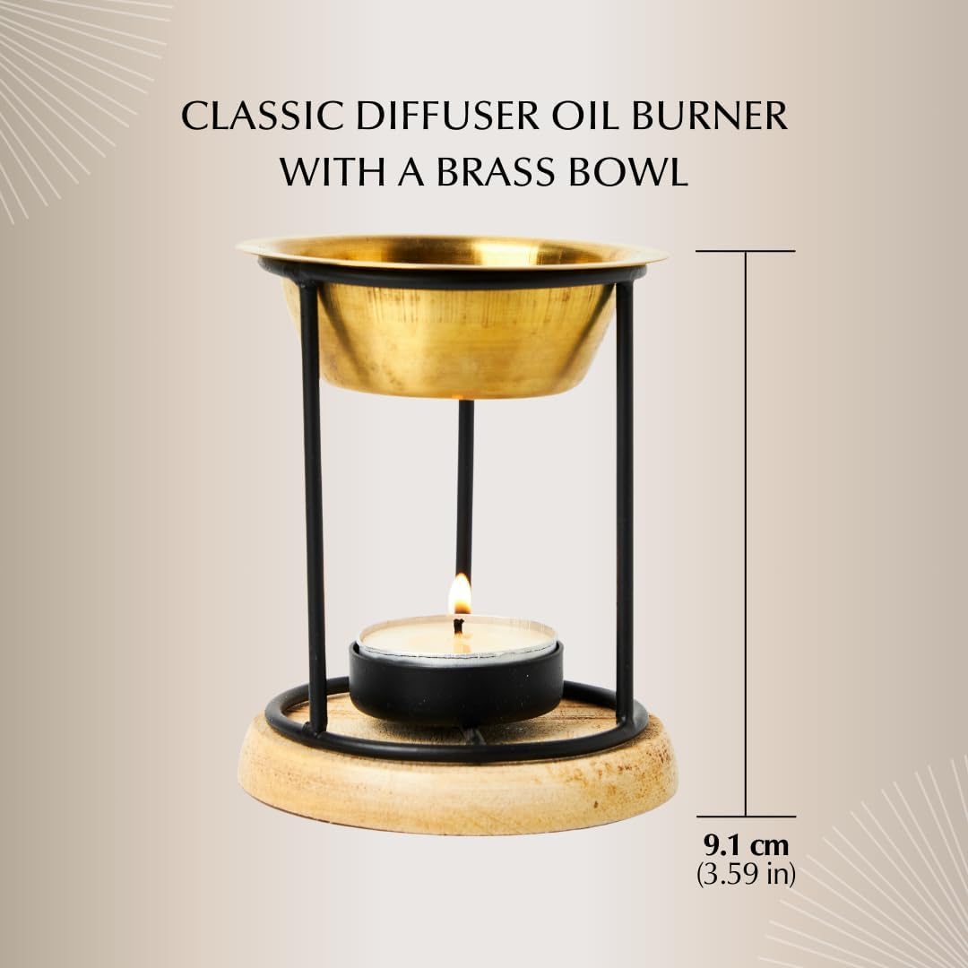 Dukhni Classic Essential Oil Burner | Brass Burner with Candle for Diffuser Oils | Relax with Home Aromatherapy, for Stress Relief, Meditation and Massage