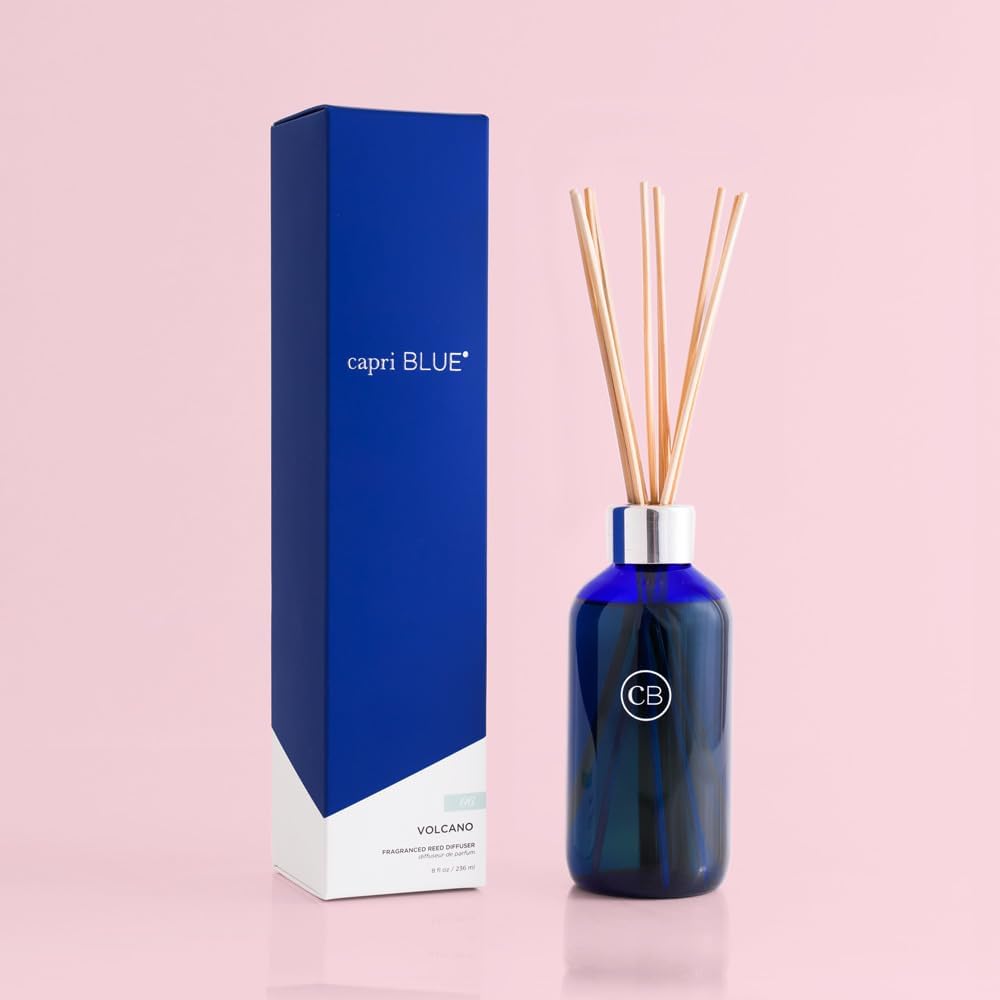 Capri Blue Volcano Reed Diffuser Set - Comes with Reed Diffuser Sticks, Fragrance Oil, and Glass Bottle Oil Diffuser - Aromatherapy Diffuser - White Diffuser (8 fl oz)