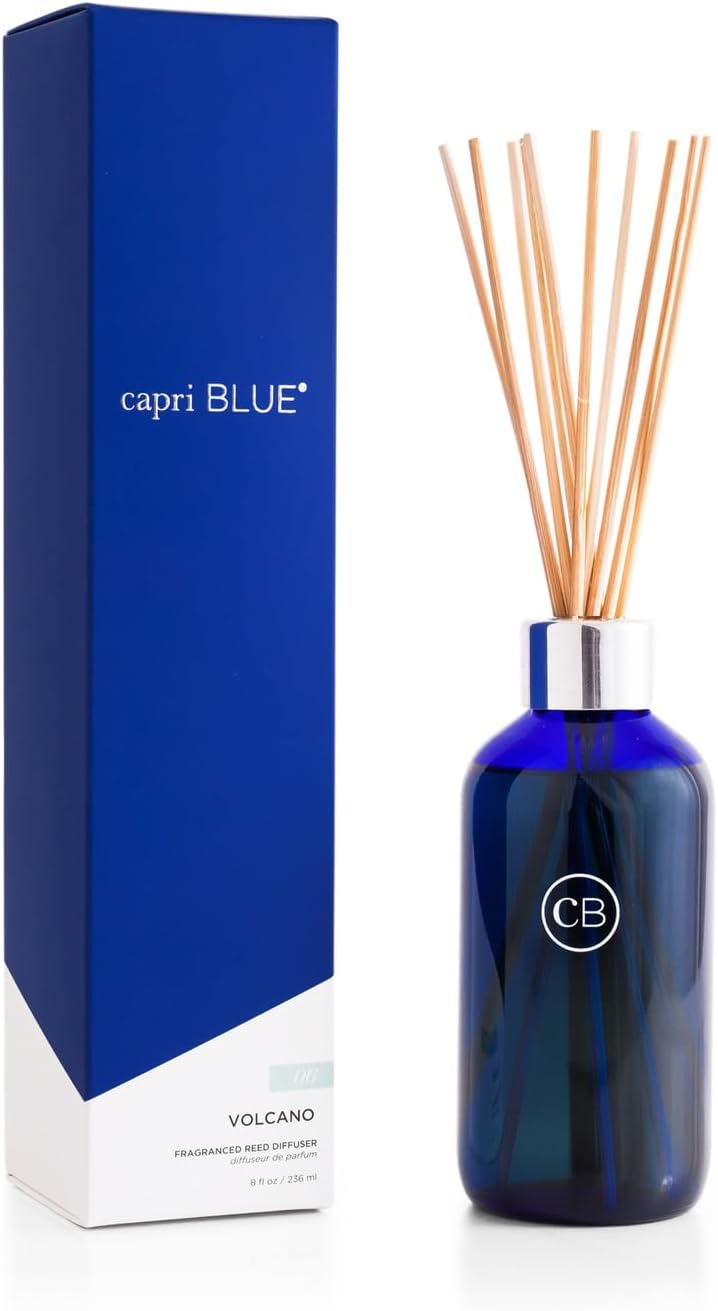 Capri Blue Volcano Reed Diffuser Set - Comes with Reed Diffuser Sticks, Fragrance Oil, and Glass Bottle Oil Diffuser - Aromatherapy Diffuser - White Diffuser (8 fl oz)