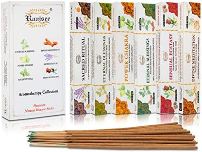 Raajsee Natural Incense Sticks,6 Pack Mixed Scents Gift Pack 15 gm Each (90 gm Total), Insense Sticks Variety Pack, 100% Organic Non Toxic Natural - Hand Rolled Free from Chemicals