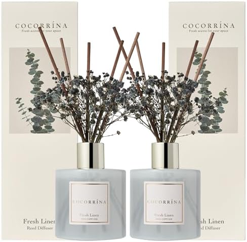 COCORRÍNA Reed Diffuser Set, Clean Linen Scented Diffuser with Sticks Home Fragrance Reed Diffuser for Bathroom Shelf Decor