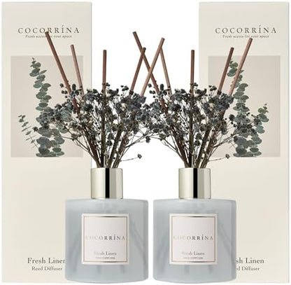 COCORRÍNA Reed Diffuser Set, Clean Linen Scented Diffuser with Sticks Home Fragrance Reed Diffuser for Bathroom Shelf Decor