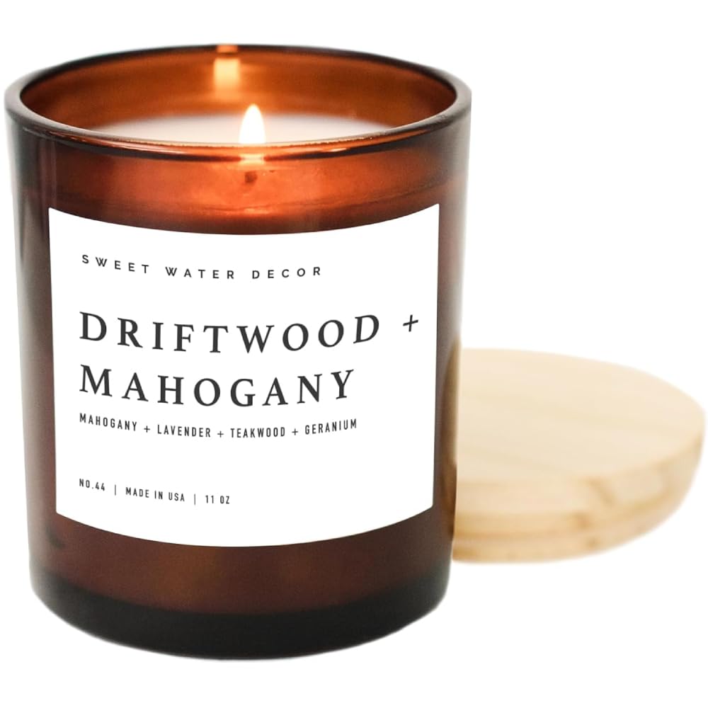 Sweet Water Decor Salt and Sea Candle - Sea Salt, Citrus, Amber, Musk, Beach Scented Soy Candles for Home - 11oz White Glass Jar   Wood Lid, 50  Hour Burn Time, Made in the USA