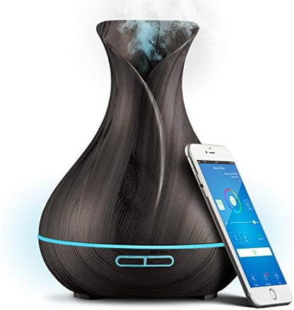 Smart WiFi Wireless Essential Oil Aromatherapy 400ml Ultrasonic Diffuser & Humidifier with Alexa & Google Home Phone App & Voice Control - Create Schedules - LED & Timer Settings Dark Brown