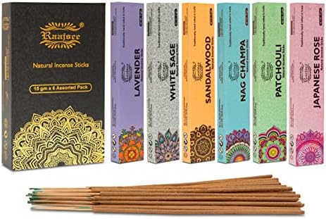 Raajsee Natural Incense Sticks,6 Pack Mixed Scents Gift Pack 15 gm Each (90 gm Total), Insense Sticks Variety Pack, 100% Organic Non Toxic Natural - Hand Rolled Free from Chemicals