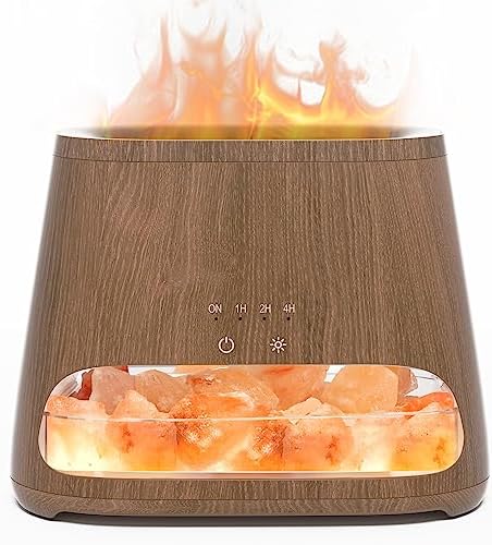 SALKING 2-in-1 Ultrasonic Essential Oil Diffuser & Himalayan Salt Lamp, Aromatherapy Diffuser Cool Mist Humidifier with Auto Off Function, 100% Pure Himalayan Pink Salt Rock, 150ml (Wooden Grain)