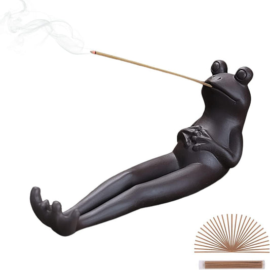 ChangWanna Frog Incense Stick Holder - Ceramic Insence Burner Ash Catcher, Insense Stand with 45 Sandalwood Sticks, Ornament for Aromatherapy/Yoga/Meditation/Home Living Room Office Decor