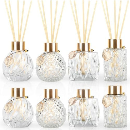 Trifolic Reed Diffuser Set with Metal Golden Decoration, 3.5-4.2oz Empty Reed Diffuser Bottles with 20Pcs Reed Diffuser Sticks, Unique Design Bottles for Home and Office