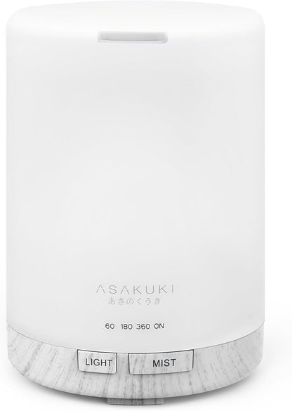 ASAKUKI 300ML Essential Oil Diffuser, Quiet 5-in-1 Premium Humidifier, Natural Home Fragrance Aroma Diffuser with 7 LED Color Changing Light and Auto-Off Safety Switch-Light Brown