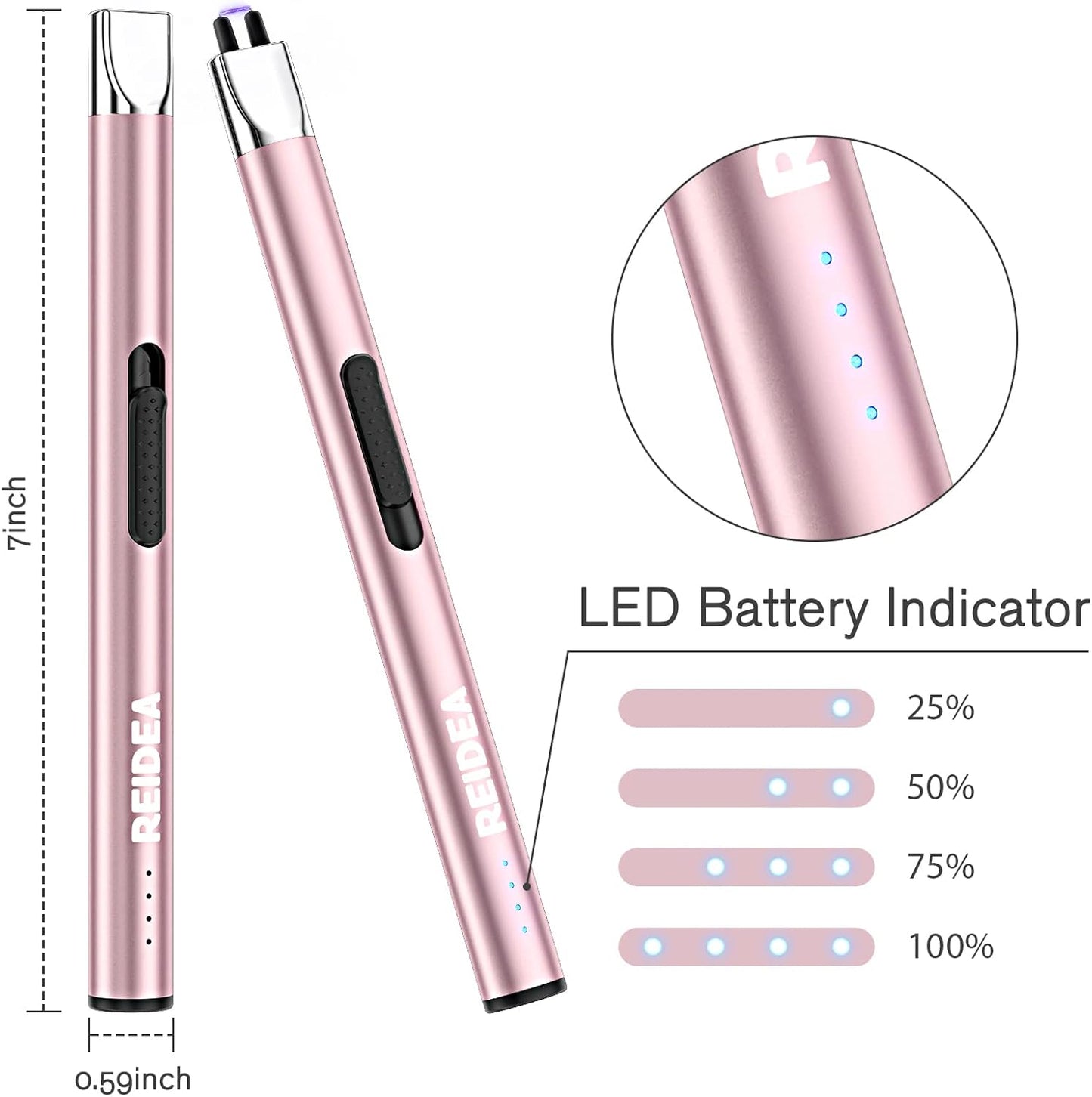 REIDEA Lighter Electric for Candle S4 Pro USB Rechargeable Safety Lock with LED Battery Indicator Flameless Windproof Arc Plasma Lighter for Candle, Fireworks (Champagne Gold)