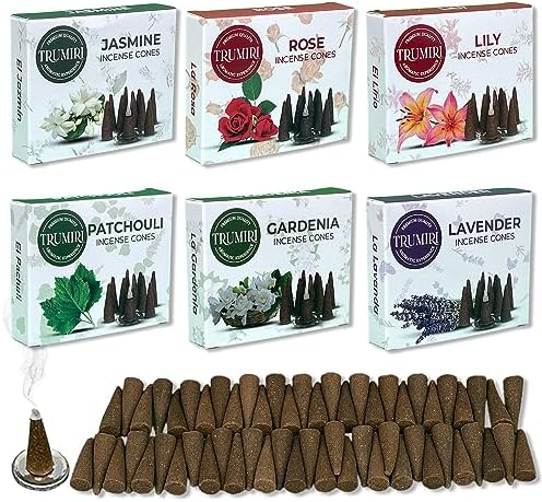 Trumiri Woody Incense Cones - Variety Pack - Total 60 Cone Incense (6 Scents x 10 Conos) - White Sage, Palo Santo, Dragons Blood, Sandalwood - Inscents-Cones Scented - Insense Cones - Incent Cone