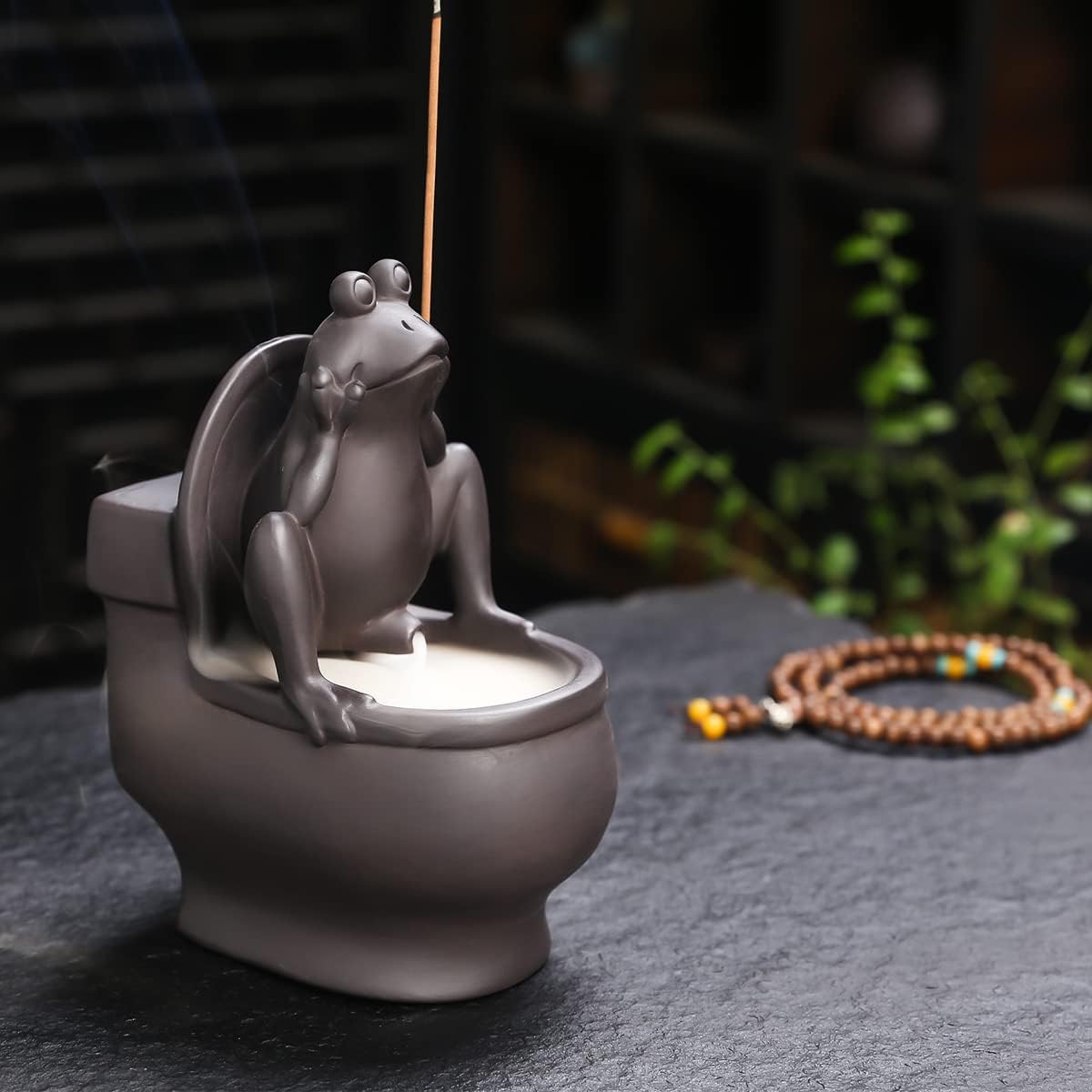 ChangWanna Frog Incense Stick Holder - Ceramic Insence Burner Ash Catcher, Insense Stand with 45 Sandalwood Sticks, Ornament for Aromatherapy/Yoga/Meditation/Home Living Room Office Decor