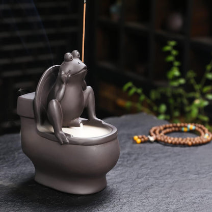 ChangWanna Frog Incense Stick Holder - Ceramic Insence Burner Ash Catcher, Insense Stand with 45 Sandalwood Sticks, Ornament for Aromatherapy/Yoga/Meditation/Home Living Room Office Decor