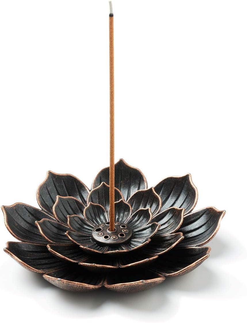 GARMOLY Incense Burner, Incense Holder for Sticks, Brass Lotus Incense Stick Holder and Detachable Ash Catcher