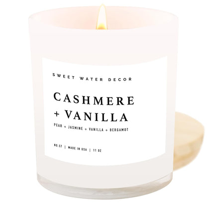 Sweet Water Decor Salt and Sea Candle - Sea Salt, Citrus, Amber, Musk, Beach Scented Soy Candles for Home - 11oz White Glass Jar   Wood Lid, 50  Hour Burn Time, Made in the USA