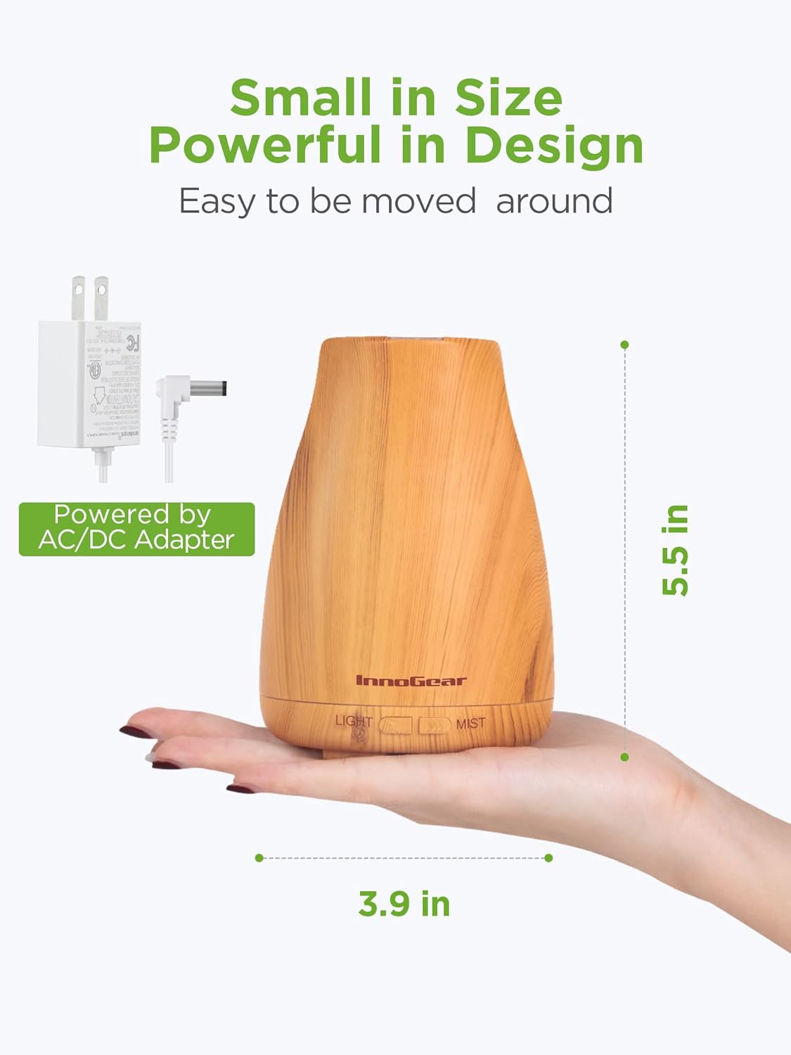 InnoGear Essential Oil Diffuser, Premium 5-in-1 Diffusers for Home Scent Aromatherapy Diffuser Air Desk Humidifier for Bedroom Large Room Office 7 Color LED 2 Mist Mode Waterless Auto Off, Basic White