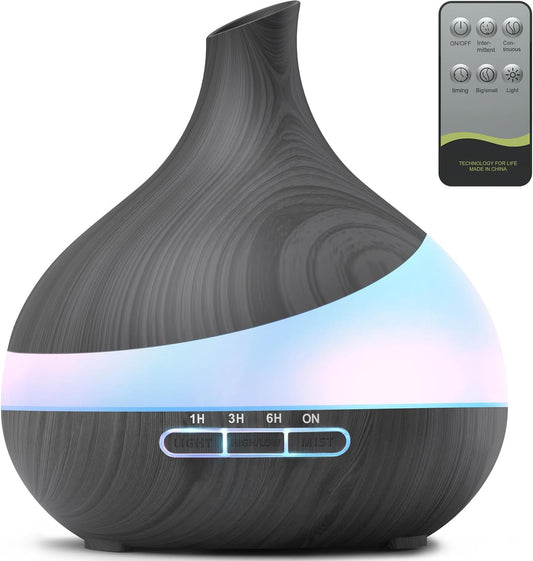 500 ML Essential Oil Diffuser, Upgrade Aroma Diffuser for Large Room, Aromatherapy Diffuser Humidifier with Remote Control 14 Color Lights 4 Timer Setting Auto Shut-Off