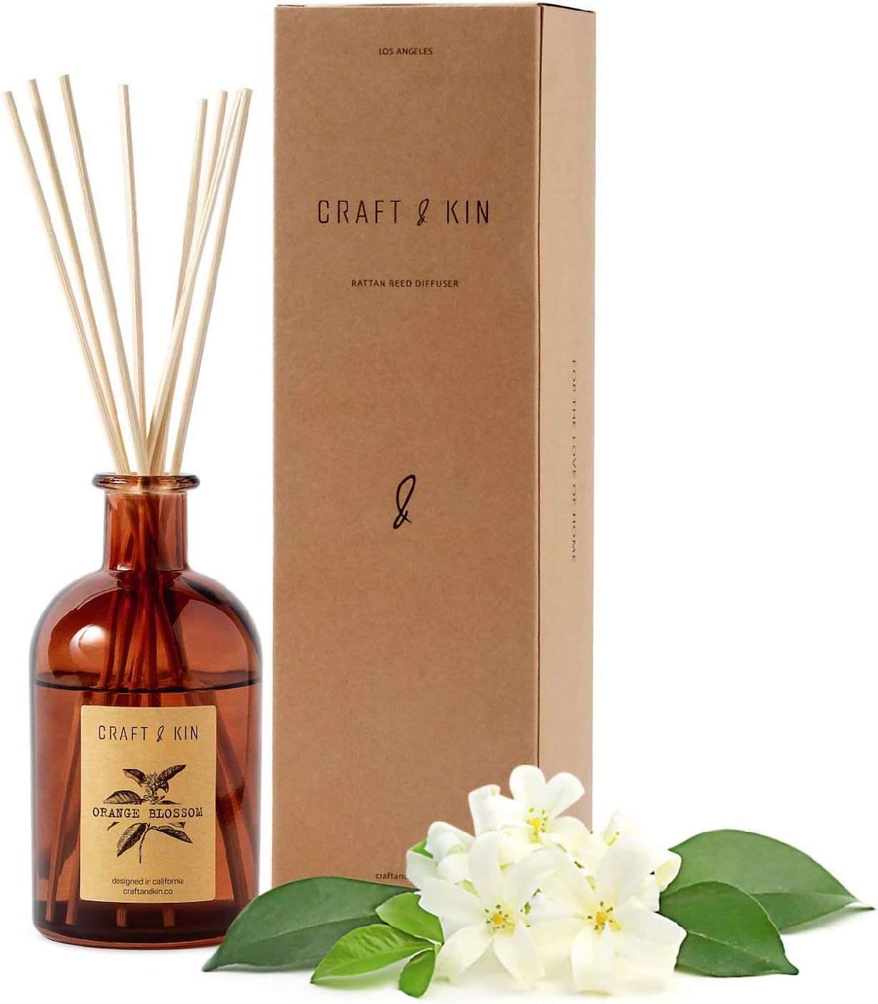 Jasmine & Lily Reed Diffuser | Includes All Natural Essential Oil & 8 Rattan Scent Sticks | Reed Diffuser Set for Bathroom | Reed Diffusers for Home | Long Lasting Home Fragrance in Amber Glass - 5.75oz
