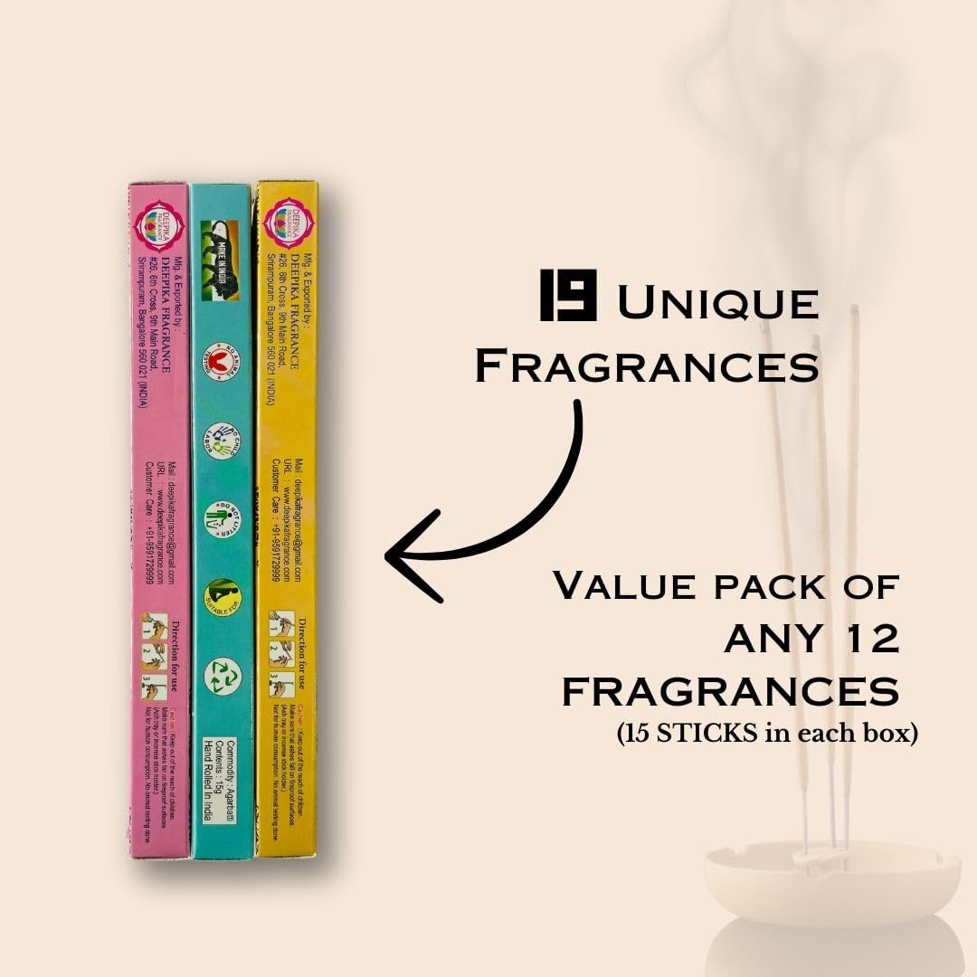 Satya Premium Mix Assorted Incense Sticks Set of 12 Pack | for Meditation, Aromatherapy, Healing, Yoga, Positivity and Relaxation | 180 Sticks (12Packs X 15Sticks)