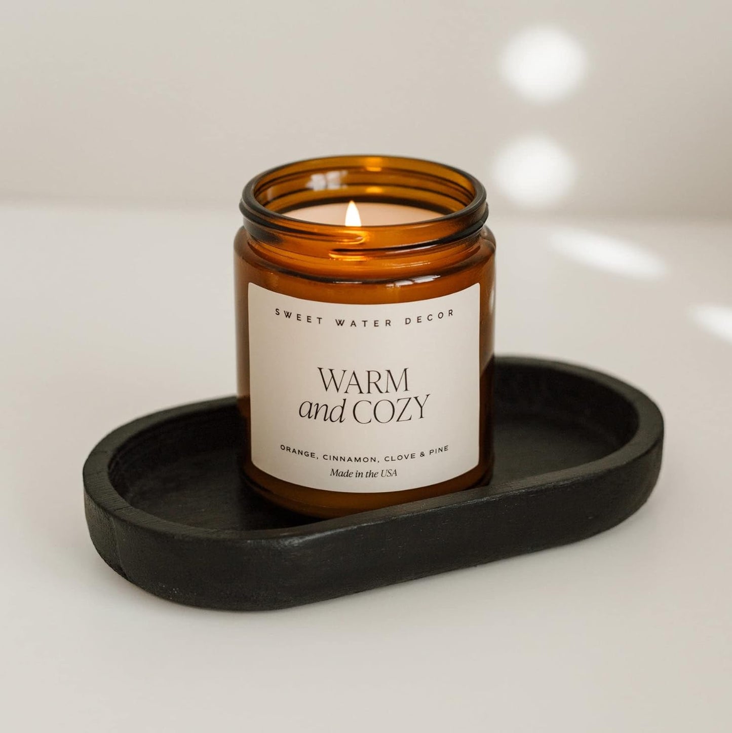 Sweet Water Decor Warm and Cozy Soy Candle - Orange Peel, Cinnamon, Ginger and Clove Scented Candles for Home - 9oz Amber Jar   Black Lid, 40  Hour Burn Time, Made in the USA