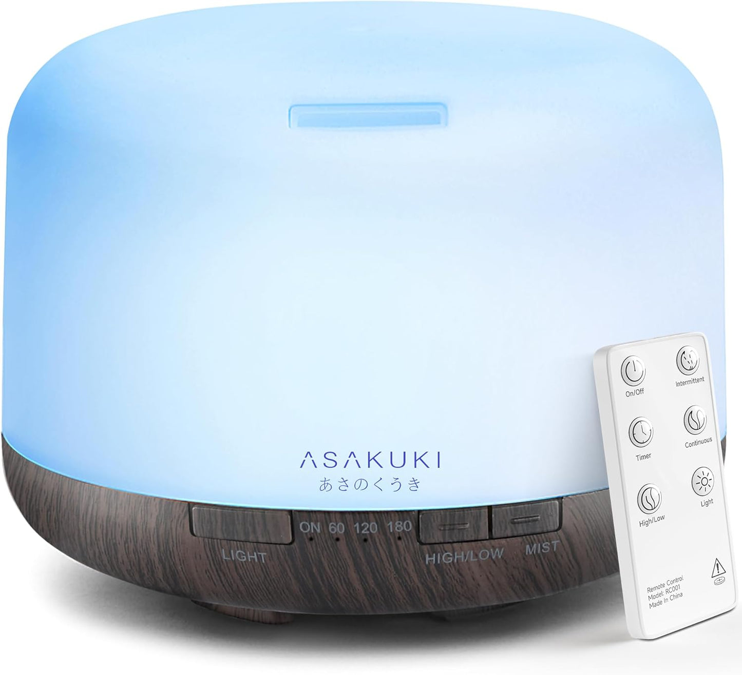 ASAKUKI 500ml Premium, Essential Oil Diffuser with Remote Control, 5 in 1 Ultrasonic Aromatherapy Fragrant Oil Humidifier Vaporizer, Timer and Auto-Off Safety Switch Brown