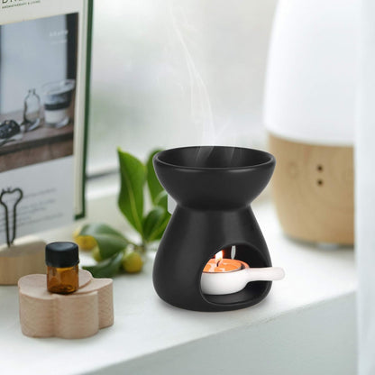 ComSaf Essential Oil Burner Wax Melt Burners Set of 2, Aromatherapy Aroma Burner Ceramic Oil Diffuser Candle Tealight Holder Home Bedroom Decor Christmas Housewarming Gift, Black